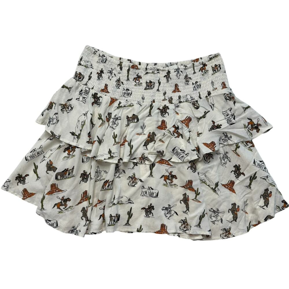 ARIAT *NEW* HiLo Jordan Skirt Sz Large Cowgirl Western Print Ivory Smocked Linen - Picture 4 of 9